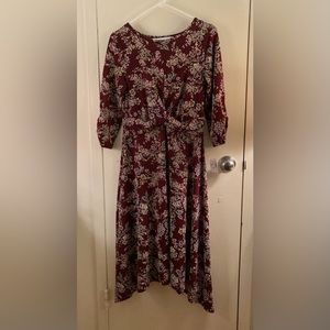 Dress Barn NWT Burgundy Floral Flounce Top HiLo Dress Size S